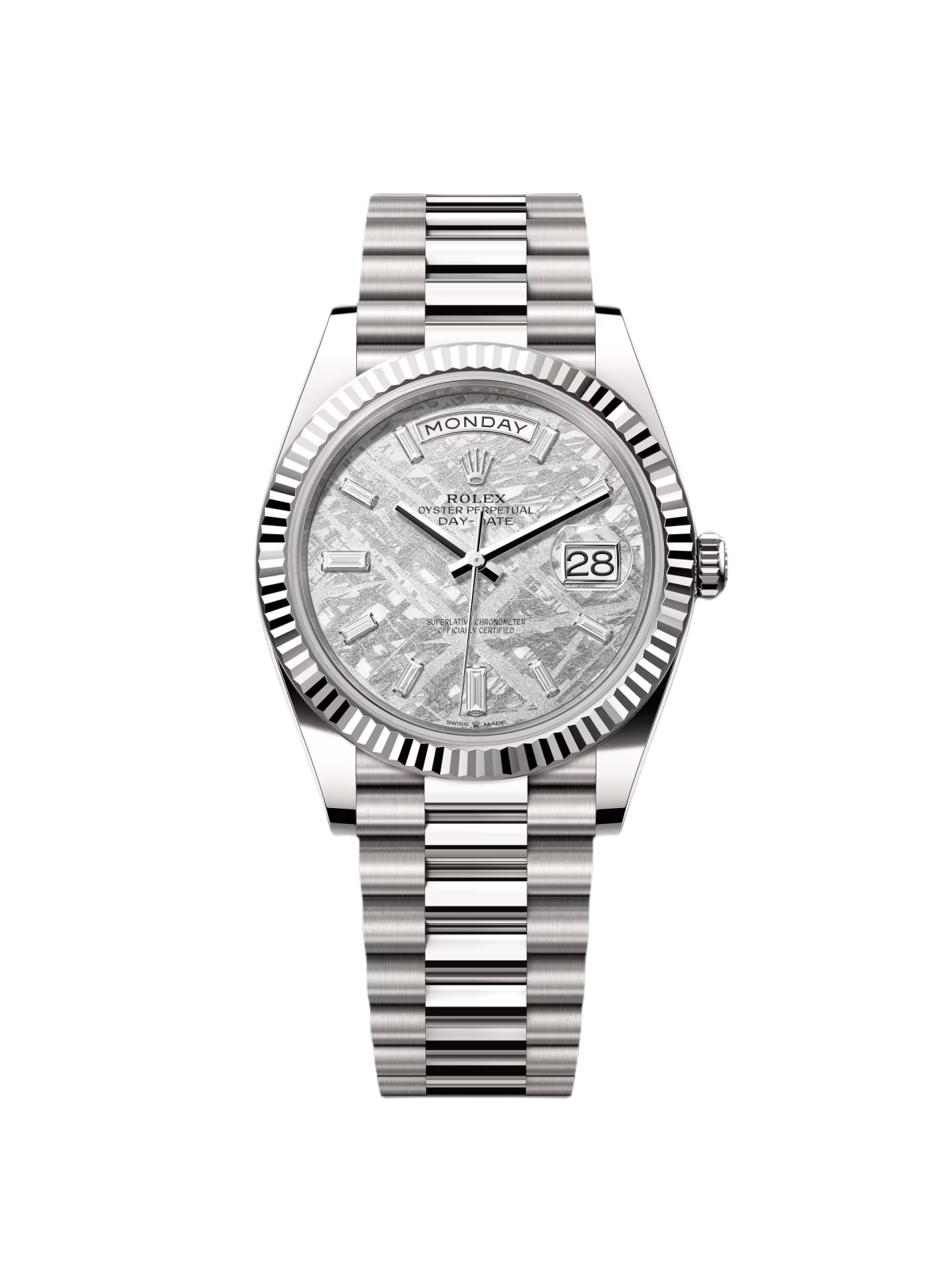 1ac0d7e7468e8a4cf86cfff13ba469f8d40ac2e088b85f924bcd4fe67be81d0a Rolex Day-Date ¡°President¡± 40mm White Gold Meteorite Diamond Baguette Dial ¨C 228239 - Image 1