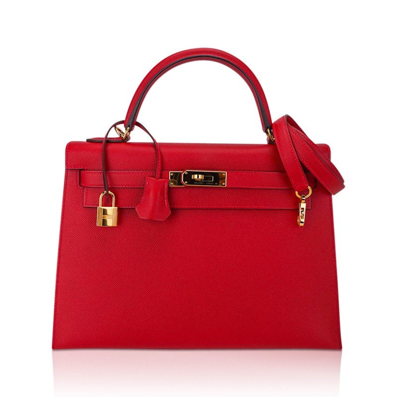 1d719e025c5ec7e370f6fa1fd159d0e3 Kelly 28 Sellier Bag Rouge Casaque Epsom Leather with Gold Hardware - Image 1
