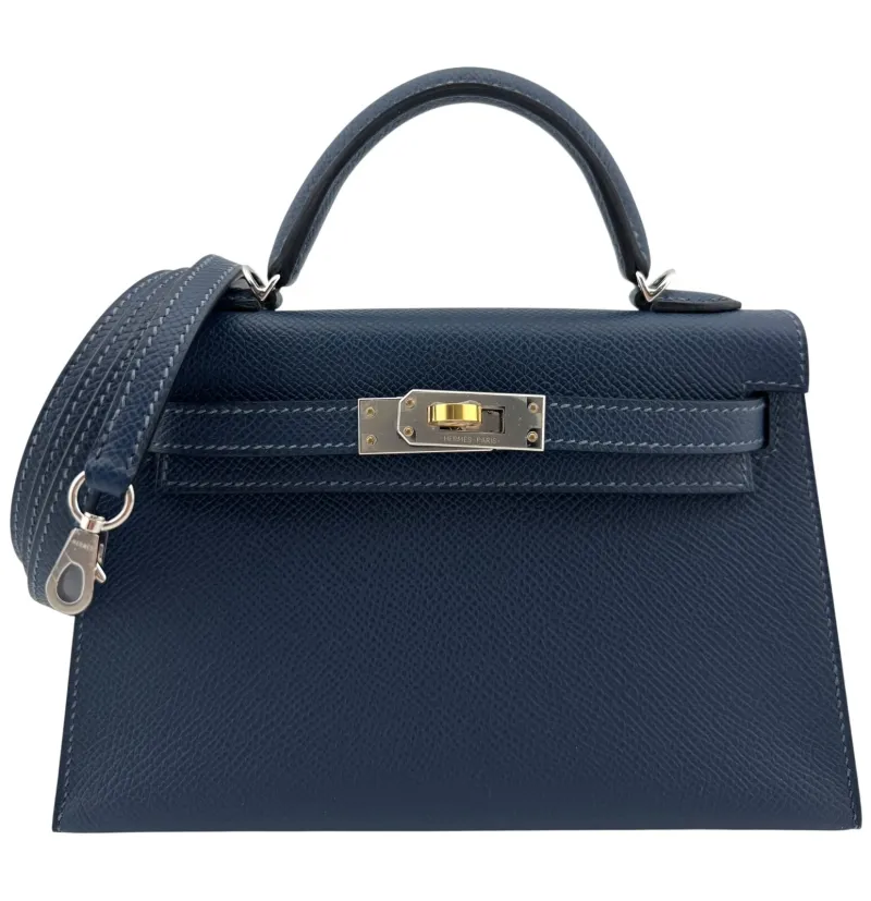 342rey-1 Herthemes Bleu de Prusse Epsom Mini Kelly 20 II Electrum Hardware - Image 1