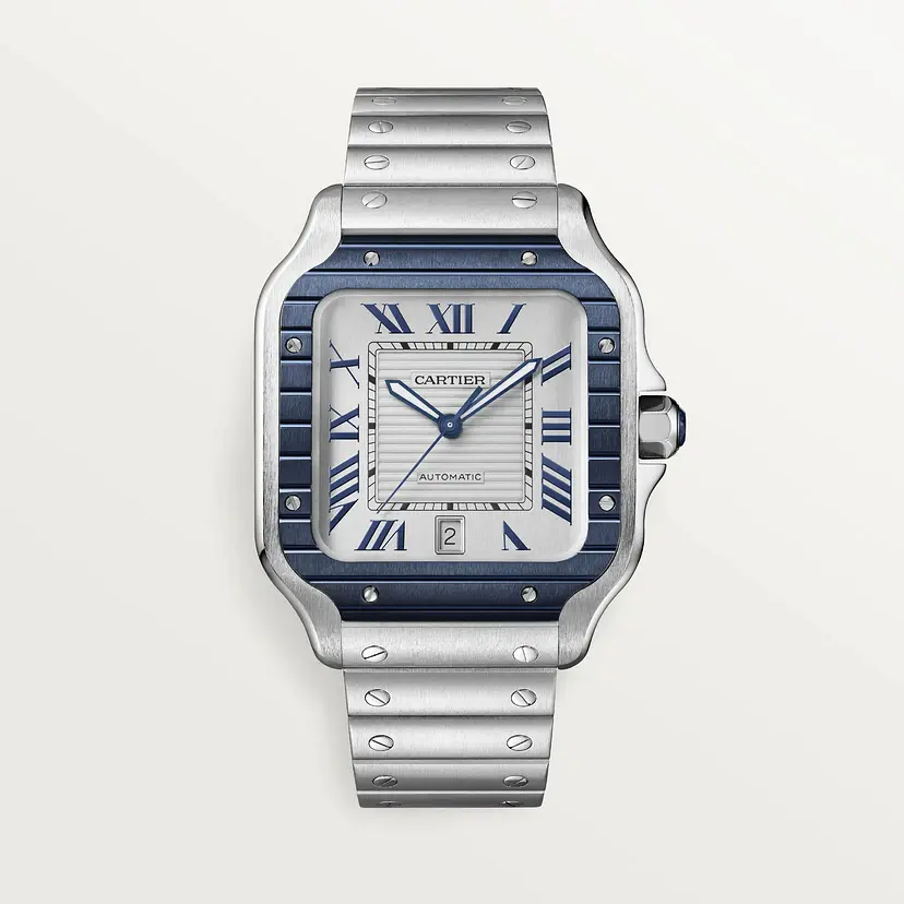 400688eec0c2d2f175d9c1892fb9442aa5c7d17c81bb80d91c3c0eb7427af11f Cartier Santos Blue PVD Bezel WSSA0047 - Image 1