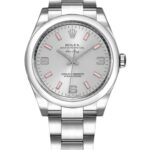 Rolex Oyster Perpetual Air-King 114200 Silver Dial Pink Baton 34mm Unisex Watch