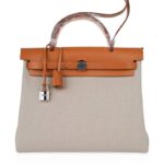 Herbag Zip 31 Bag Beton Toile Militaire / Natural Sable Leather Palladium New w/Box