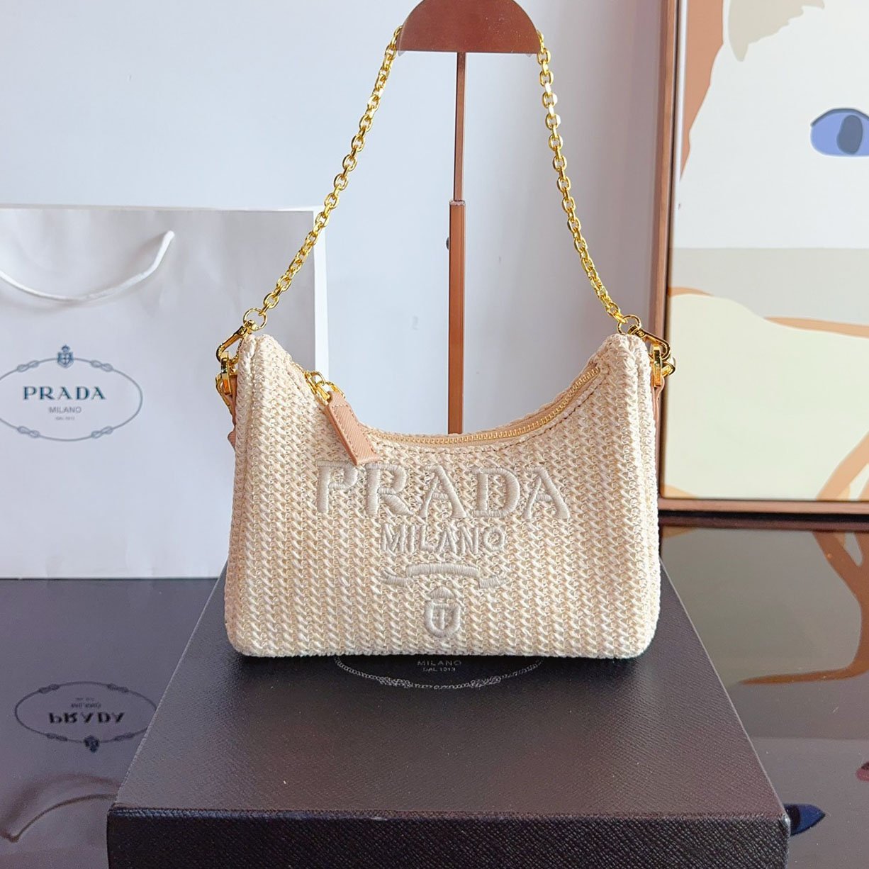 67969974545b8c851ea9ca4399e19f8e-1 Yarn Raffia Effect Crochet Mini Re-Edition Shoulder Bag - Image 1