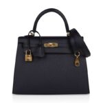 Kelly Sellier 25 Bag Black Epsom Gold Hardware New