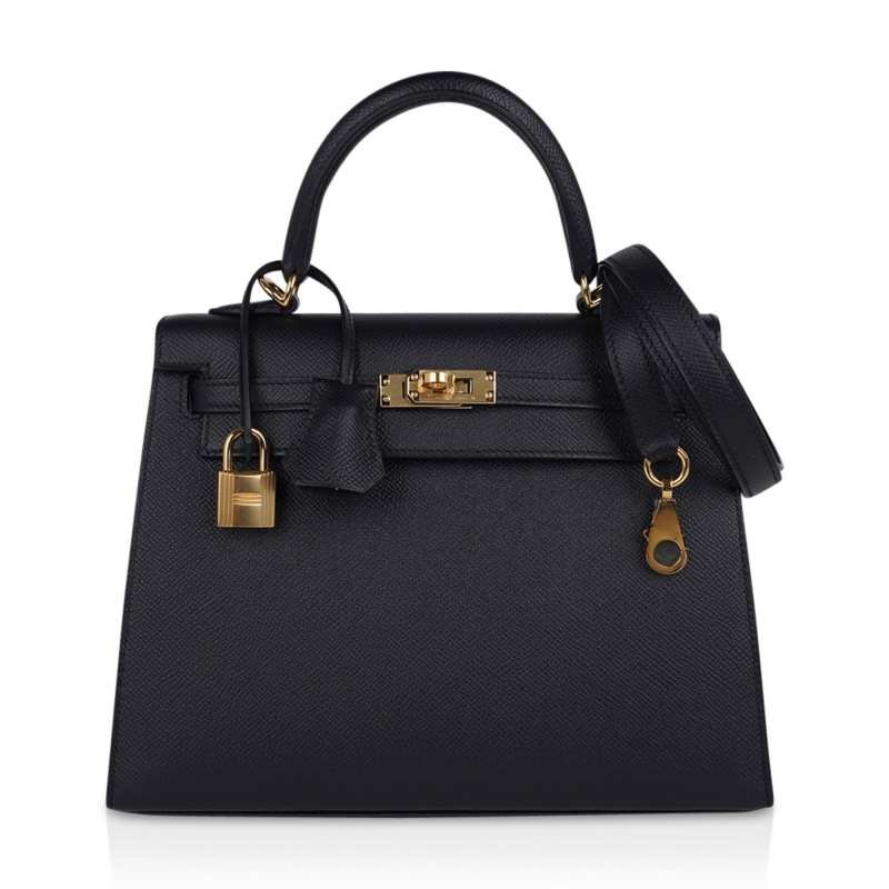 7f2cc5494a95dd7e438658ca5d2e34f4 Kelly Sellier 25 Bag Black Epsom Gold Hardware New - Image 1