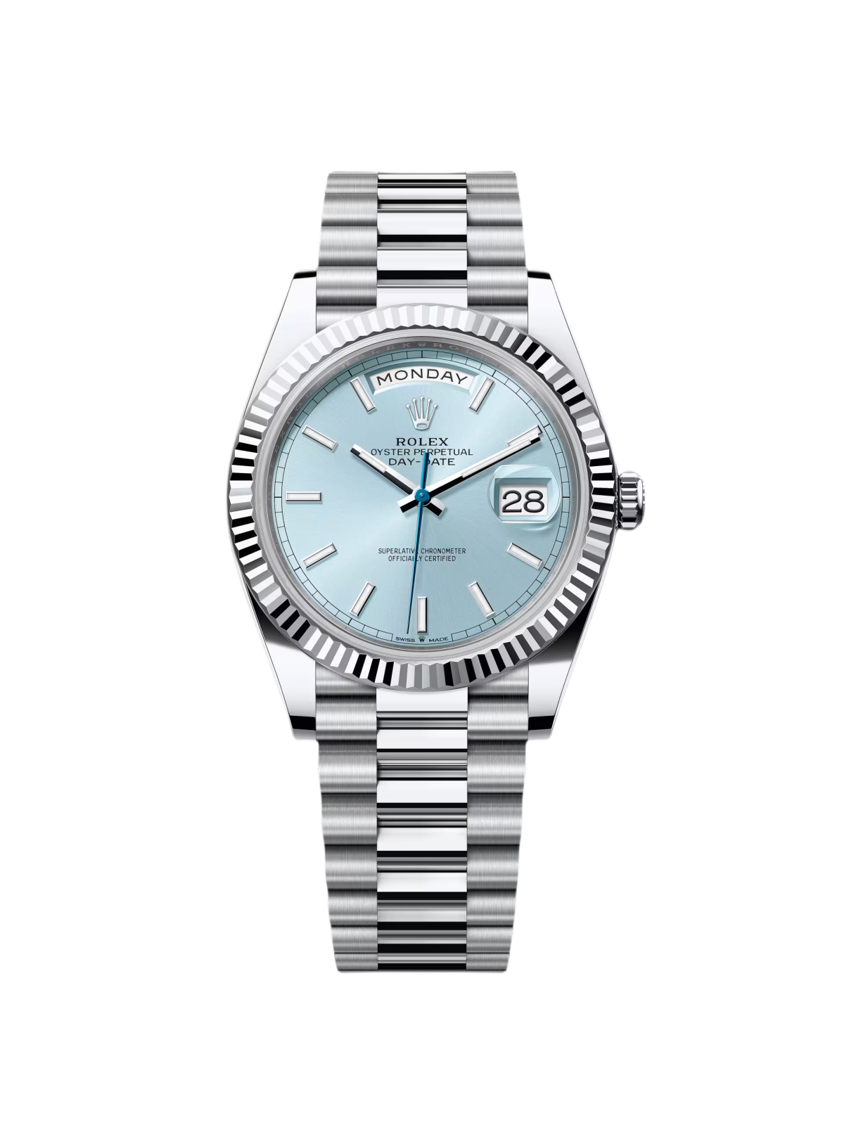 a2db0c51ffbdbbba911e631b53483ee92e72ccd03daa72ec92f44d403a8f2b74 Rolex Day-Date ¡°President¡± 40mm Platinum Ice Blue Index Dial ¨C 228236 - Image 1
