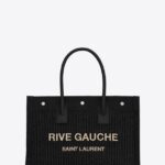 RIVE GAUCHE SMALL TOTE BAG IN RAFFIA AND LEATHER