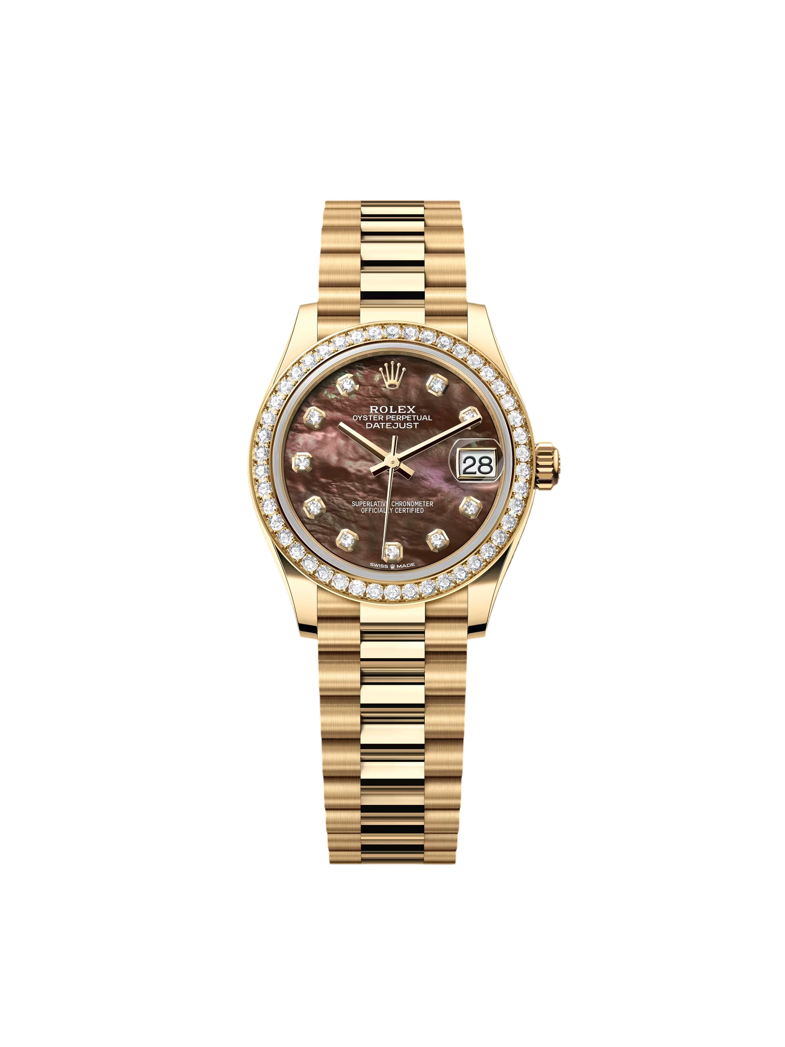 f4b4f5f7f1c9bc06572706bcb9da41e08a502d1a7b74f3aded1b8262537da123 Rolex Datejust m278288RBR-0032 Black Mother-of-Pearl 31mm Dial President Bracelet Watch - Image 1